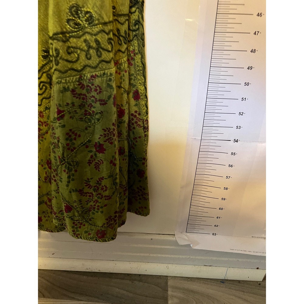Pyramid Collection Green Floral Embroidered Boho Maxi Dress Large Smocked Back - Picture 3 of 7